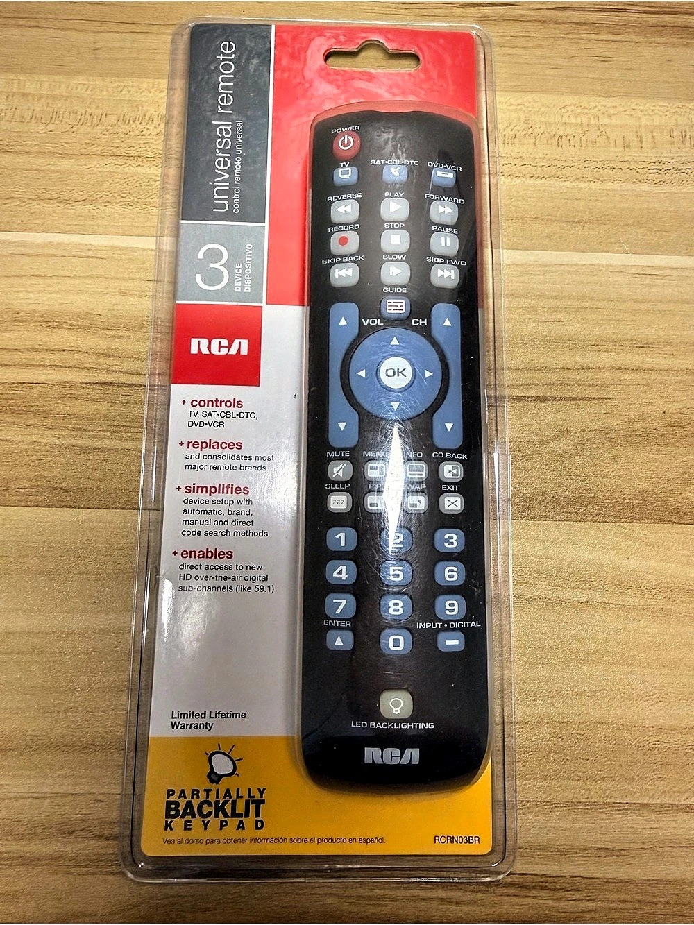 RCA Universal Remote TV Control 3-Device Backlit New in Box Television